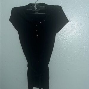 Black Fitted Polo Buttoned Blouse